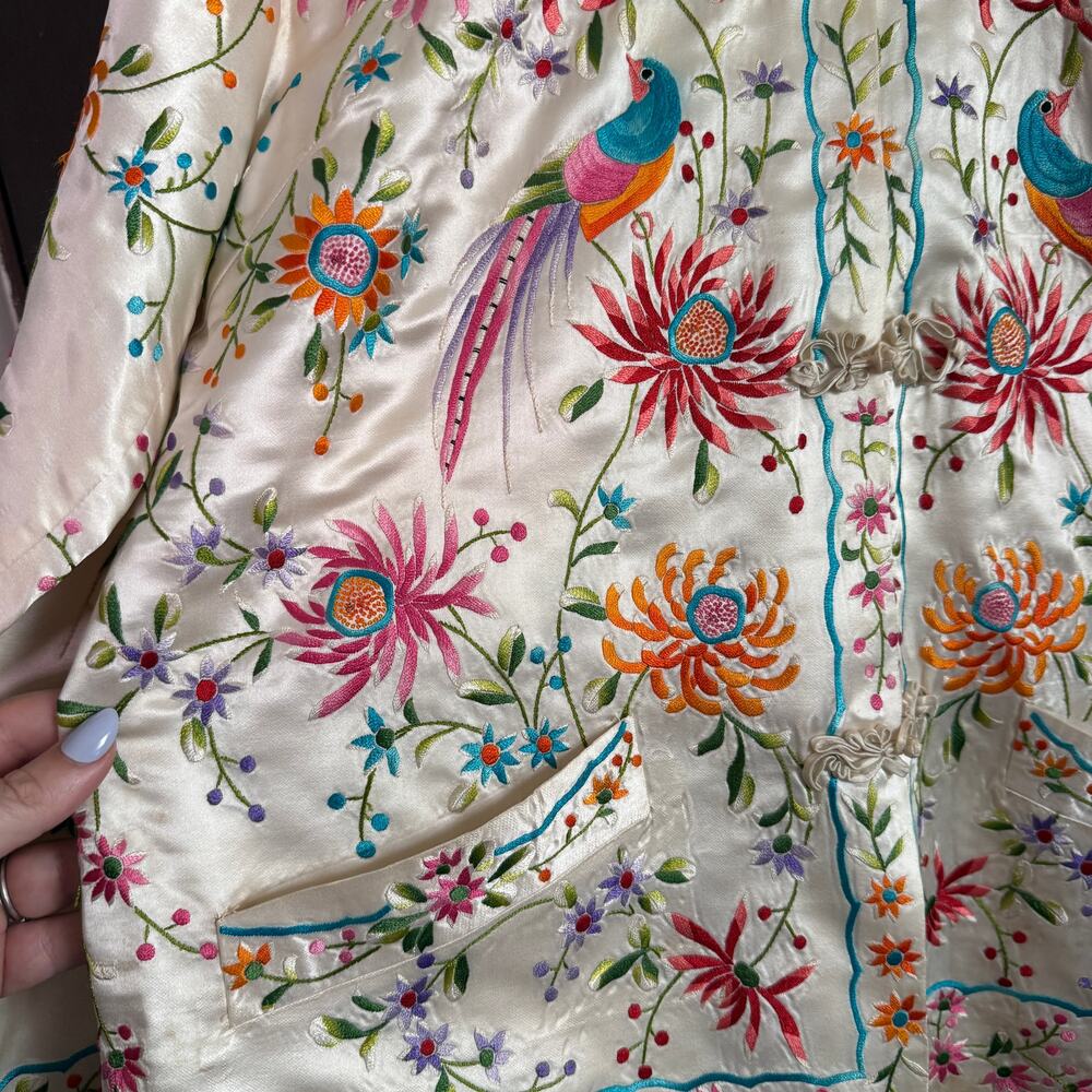 1960s Vintage Silk Hand Embroidered Plum Blossom Birds Chinese Jacket | 36/Small - Picture 5 of 9